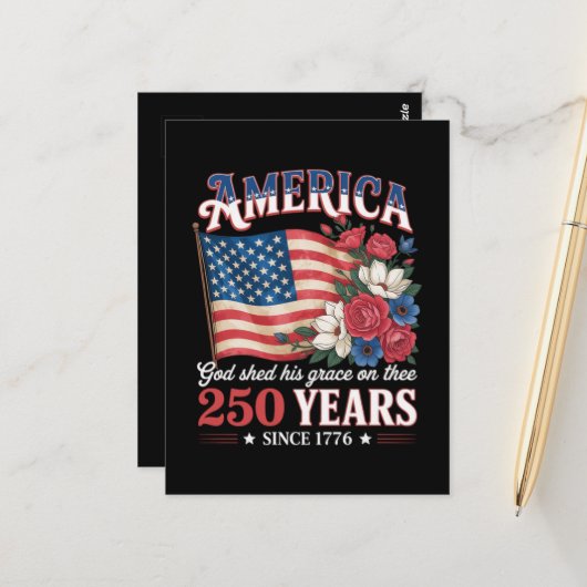 アメリカ独立250年フラワーフラッグ ポストカード (正面/裏面インサイチュ)