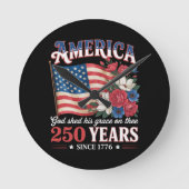 アメリカ独立250年フラワーフラッグ ラウンド壁時計 (正面)