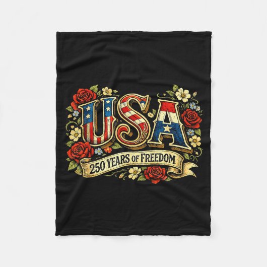 アメリカ独立250年記念 フローラルローズ 愛国 フリースブランケット (正面)