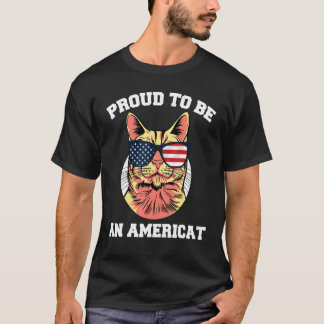 アメリカ猫フラグサングラス アメリカ猫であることを誇りに思う 4th tシャツ