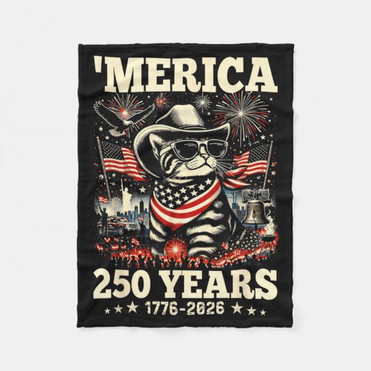 アメリカ猫独立記念日250周年1776-2026 フリースブランケット (正面)