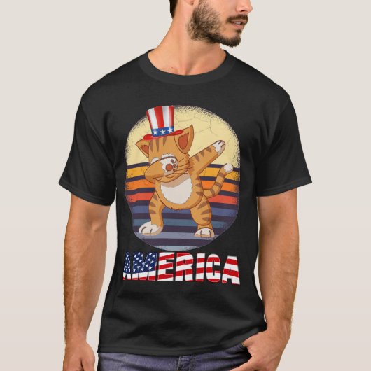 アメリカ猫衣服おじさんサム・ハット、7月4日 Tシャツ (正面)