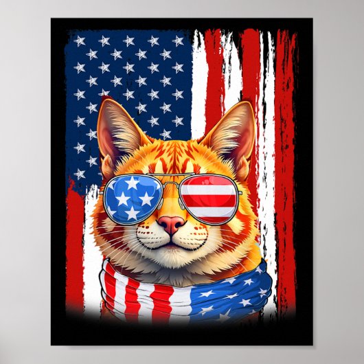 アメリカ猫 星条旗 愛国的な猫 7月4日 ポスター (正面)