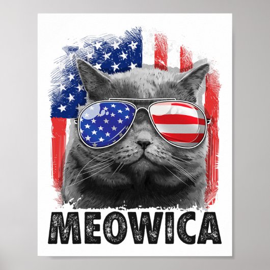 アメリカ猫Tシャツ 肉球メリカ 猫好き アメリカ独立記念日 メンズ ポスター (正面)