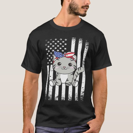 アメリカ生まれの可愛い猫 アメリカ独立記念日 13 Tシャツ (正面)