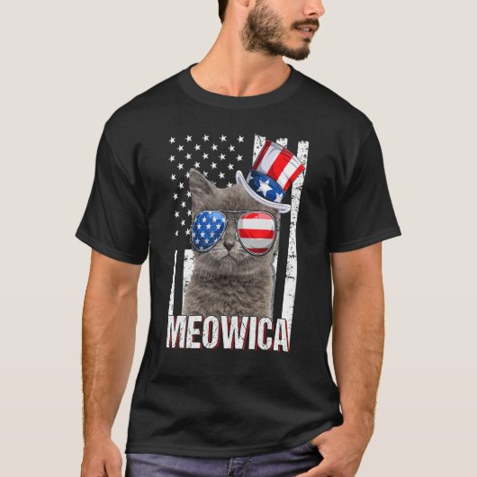 アメリカ生まれの愛国的なネコ メオウィカ 7月4日 Tシャツ (正面)