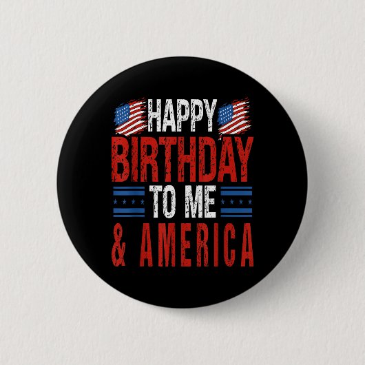 アメリカ生まれの7月4日 誕生日おめでとう 缶バッジ (正面)