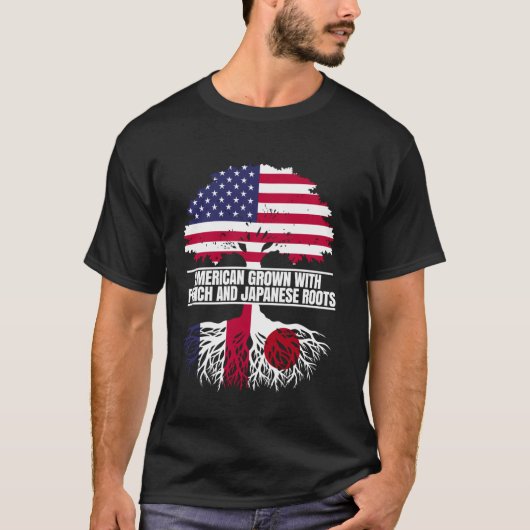 アメリカ生まれ フランスと日本の国旗の伝統  Tシャツ (正面)