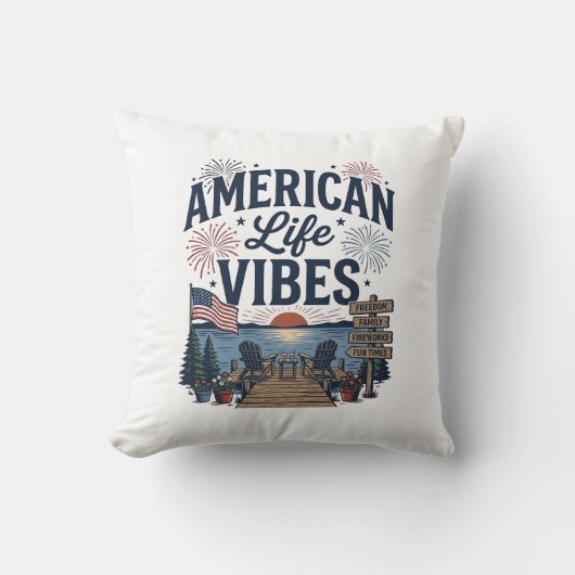 アメリカ生活の雰囲気愛国的な湖ベクターTシャツ_1 クッション (正面)