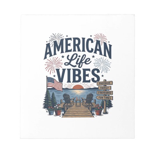 アメリカ生活の雰囲気愛国的な湖ベクターTシャツ_1 ノートパッド (正面)