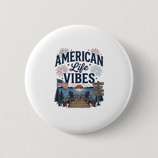 アメリカ生活の雰囲気愛国的な湖ベクターTシャツ_1 缶バッジ (正面)