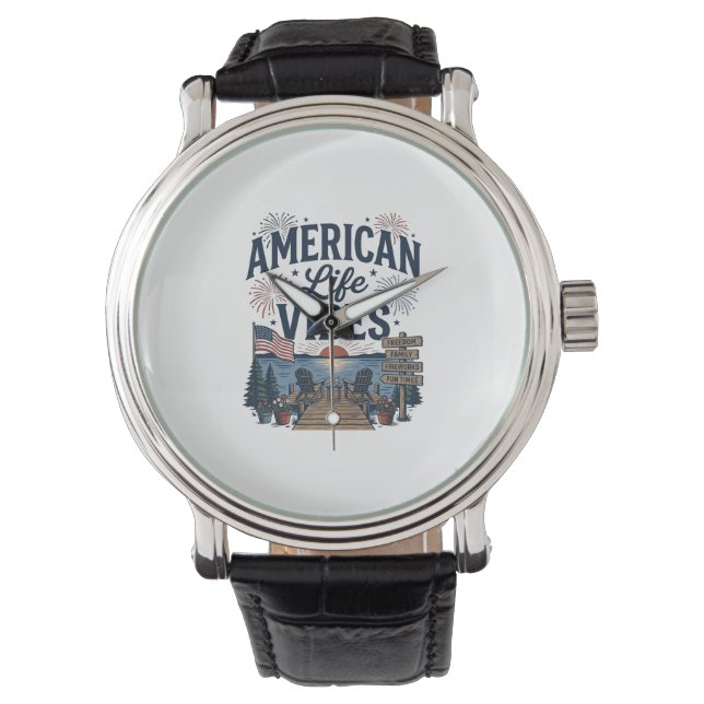 アメリカ生活の雰囲気愛国的な湖ベクターTシャツ_1 腕時計 (正面)