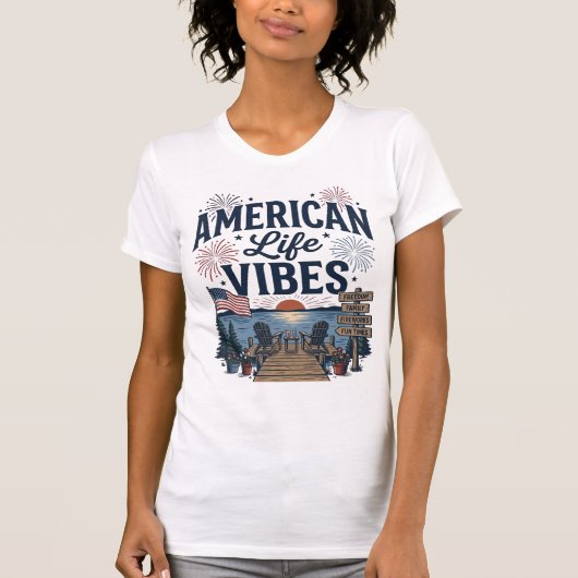 アメリカ生活の雰囲気愛国的な湖ベクターTシャツ_1 Tシャツ (正面)