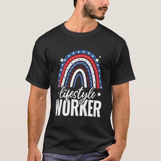 アメリカ生活者 レインボー 7月4日 アメリカ合衆国 Tシャツ (正面)