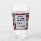 アメリカ生誕1776-2026 赤い縞模様と青い星のピントグラス タンブラーグラス (正面)