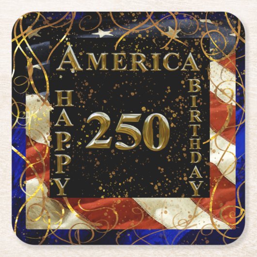 アメリカ生誕250周年おめでとう！ スクエアペーパーコースター (正面)