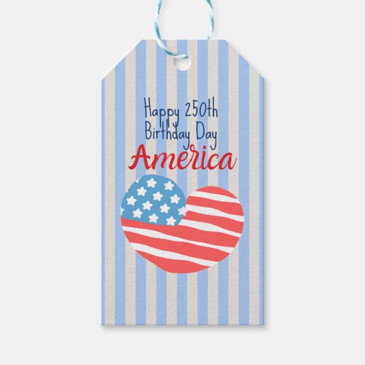 アメリカ生誕250周年おめでとう ハート型国旗 1776-2026 ギフトタグ (正面)