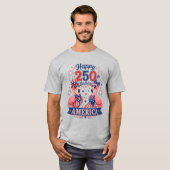 アメリカ生誕250周年おめでとう フラミンゴ愛国 Tシャツ (正面フル)