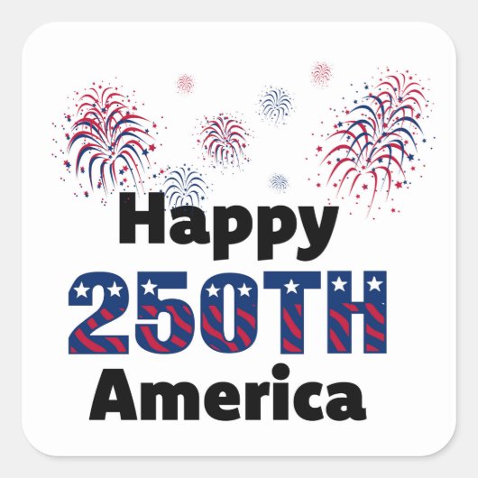 アメリカ生誕250周年おめでとう 花火 7月4日 スクエアシール (正面)
