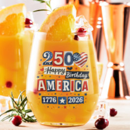 アメリカ生誕250周年おめでとう | 2026年7月4日 ステムなしワイングラス
