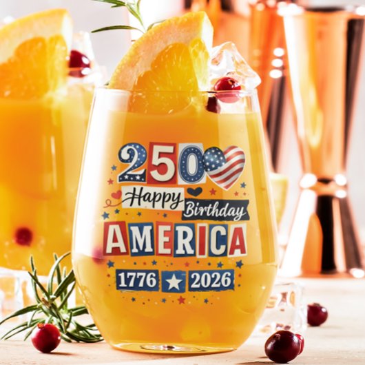 アメリカ生誕250周年おめでとう | 2026年7月4日 ステムなしワイングラス