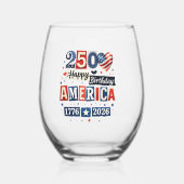 アメリカ生誕250周年おめでとう | 2026年7月4日 ステムなしワイングラス (正面)
