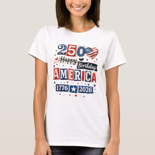 アメリカ生誕250周年おめでとうTシャツ | 2026年7月4日 Tシャツ (正面)