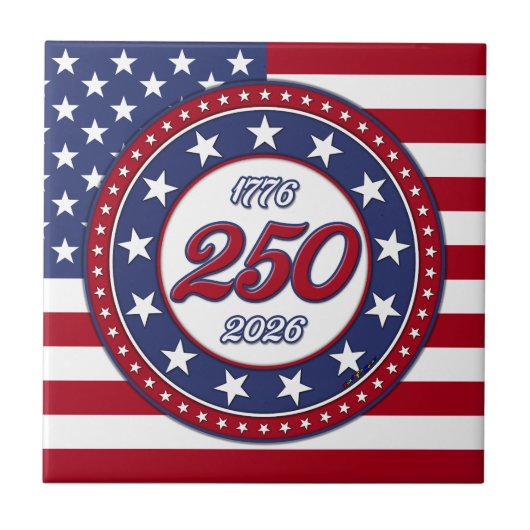 アメリカ生誕250周年とアメリカ国旗 タイル (正面)