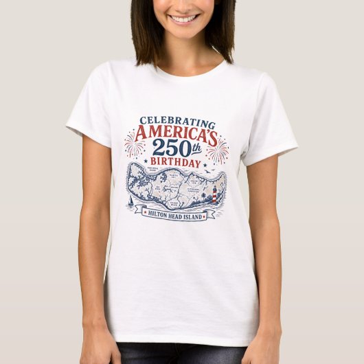 アメリカ生誕250周年を祝おう ヒルトンヘッド Tシャツ (正面)