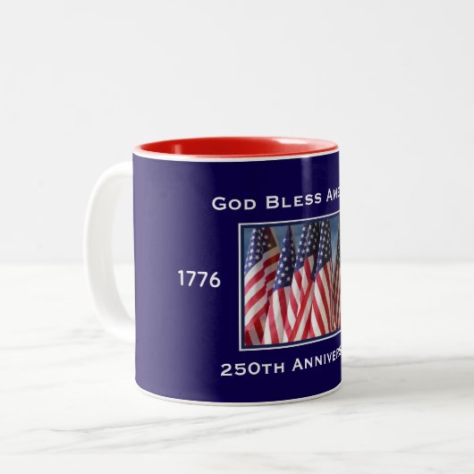 アメリカ生誕250周年記念 愛国心溢れる「神はアメリカを祝福し給う」 ツートーンマグカップ (正面左)