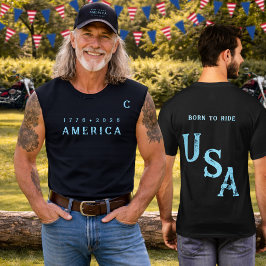 アメリカ生誕250周年記念 Born To Ride チーム グループ アイスブルー Tシャツ