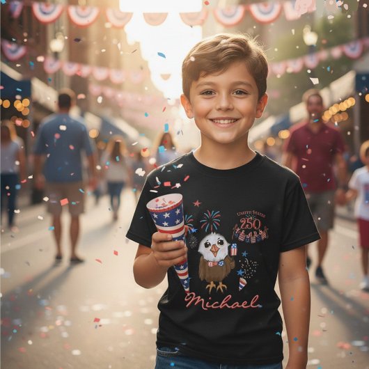 アメリカ生誕250周年 - かわいいワシの少年Tシャツ Tシャツ