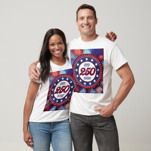 アメリカ生誕250周年 グラフィック花火バーストR Tシャツ (ユニセックス)