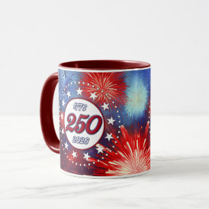 アメリカ生誕250周年 グラフィック花火 白W マグカップ