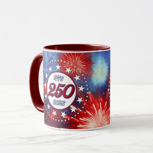 アメリカ生誕250周年 グラフィック花火 白W マグカップ (正面左)