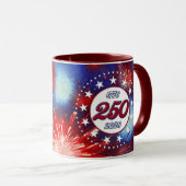 アメリカ生誕250周年 グラフィック花火 白W マグカップ (正面右)