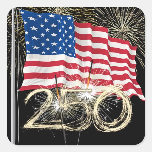 アメリカ生誕250周年 スパークラーと花火 スクエアシール (正面)