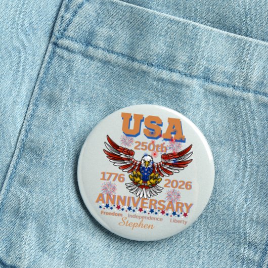 アメリカ生誕250周年 ハクトウワシ 7月4日 缶バッジ
