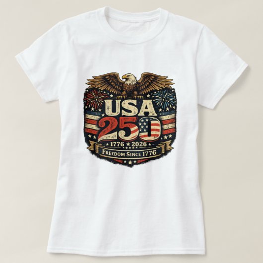 アメリカ生誕250周年 1776-2026 レディース愛国 Tシャツ (デザイン正面)