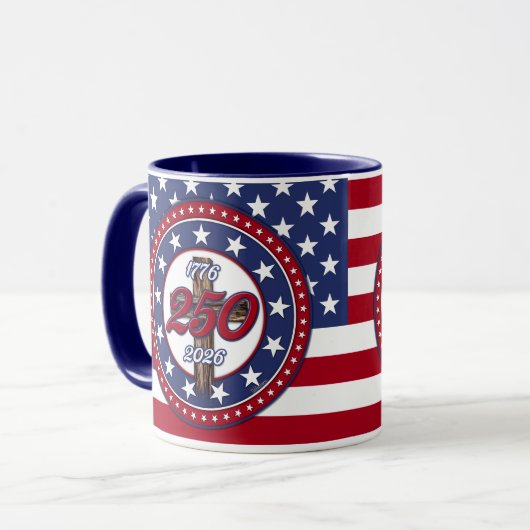 アメリカ生誕250周年 1776-2026 荒々しい十字架 フラッグ マグカップ (正面左)