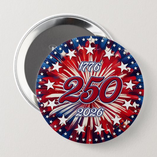 アメリカ生誕250周年 1776-2026 赤白青 花火 缶バッジ (正面&裏面)