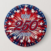 アメリカ生誕250周年 1776-2026 赤白青 花火 缶バッジ (正面)
