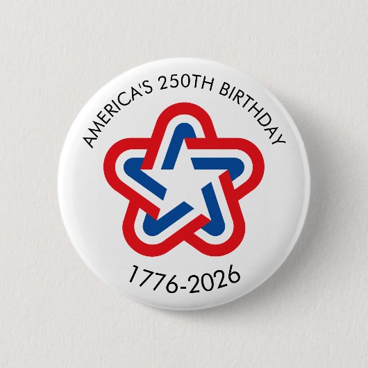 アメリカ生誕250周年 1776-2026 赤 白 青 缶バッジ (正面)