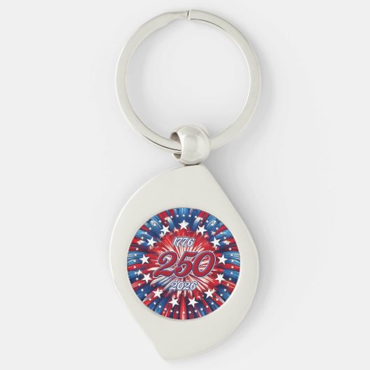 アメリカ生誕250周年 1776-2026 RWB 花火 キーホルダー (正面)