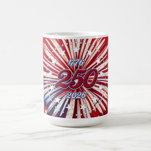 アメリカ生誕250周年 1776-2026 RWB 花火 コーヒーマグカップ (中央)