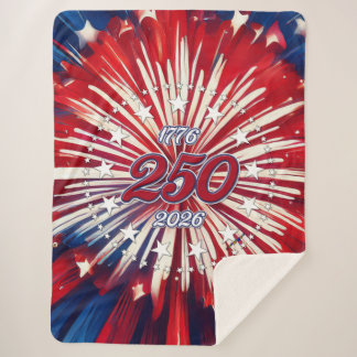 アメリカ生誕250周年 1776-2026 RWB 花火 シェルパブランケット