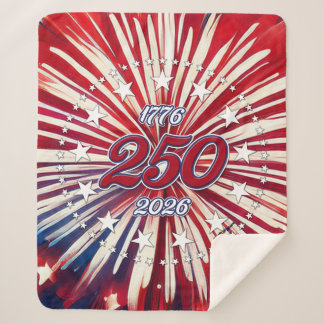アメリカ生誕250周年 1776-2026 RWB 花火 シェルパブランケット