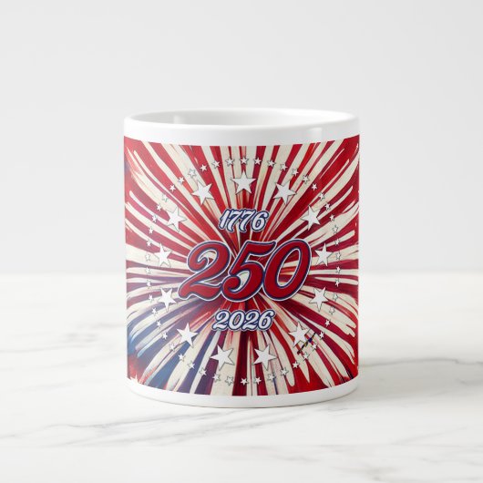 アメリカ生誕250周年 1776-2026 RWB 花火 ジャンボコーヒーマグカップ (正面)