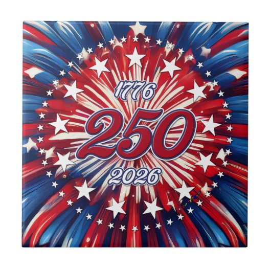 アメリカ生誕250周年 1776-2026 RWB 花火 タイル (正面)