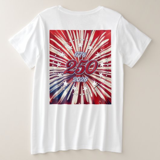 アメリカ生誕250周年 1776-2026 RWB 花火  プラスサイズTシャツ (デザイン裏面)